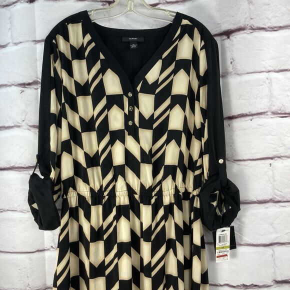 Alfani Shift Dress Womens SZ 14 Autumn Blush Geo Stripe Gold V Neck Long Sleeves - Picture 6 of 12